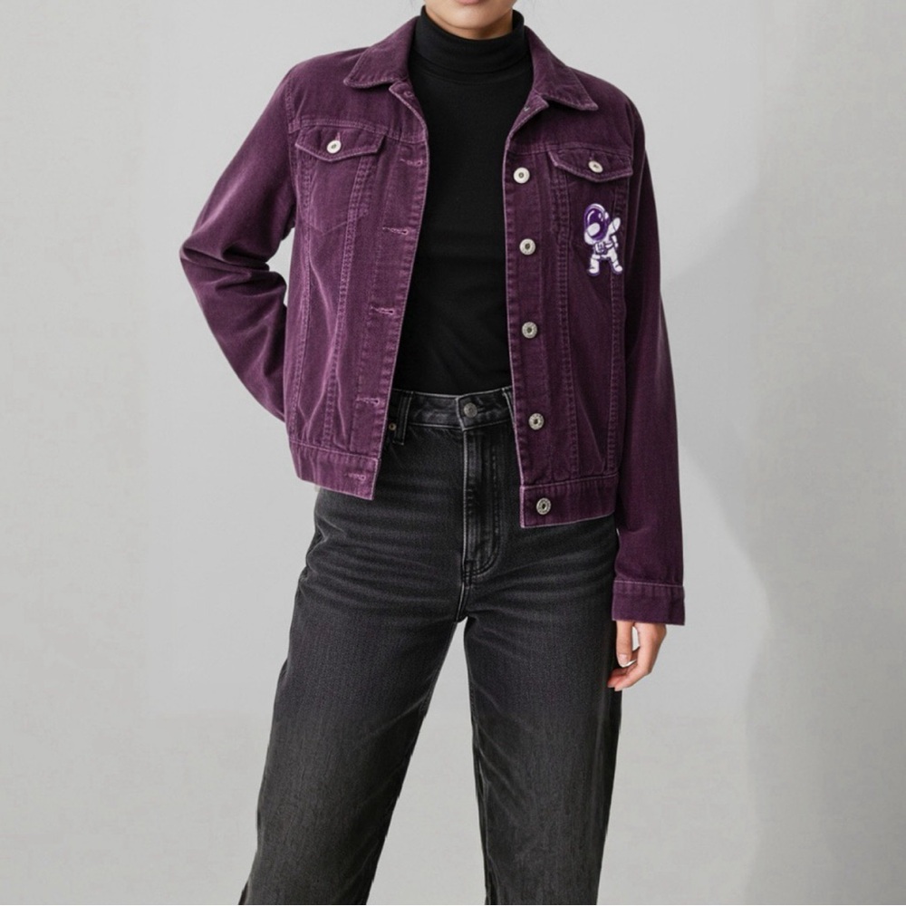 Purple Trucker Jacket 100% Cotton Sz 2 Spacecore Festival Y2K Semi Cropped